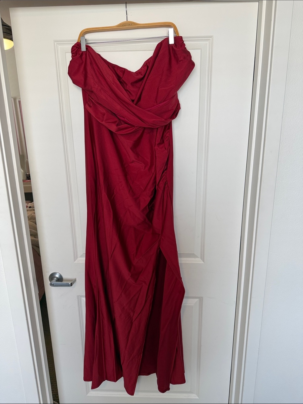 Strapless Burgundy Evening Gown